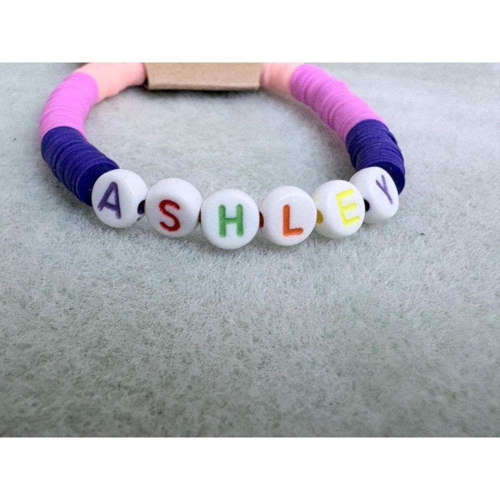 ASHLEY Beaded Bracelet. Multicolor 6.5 inch Can do any custom name